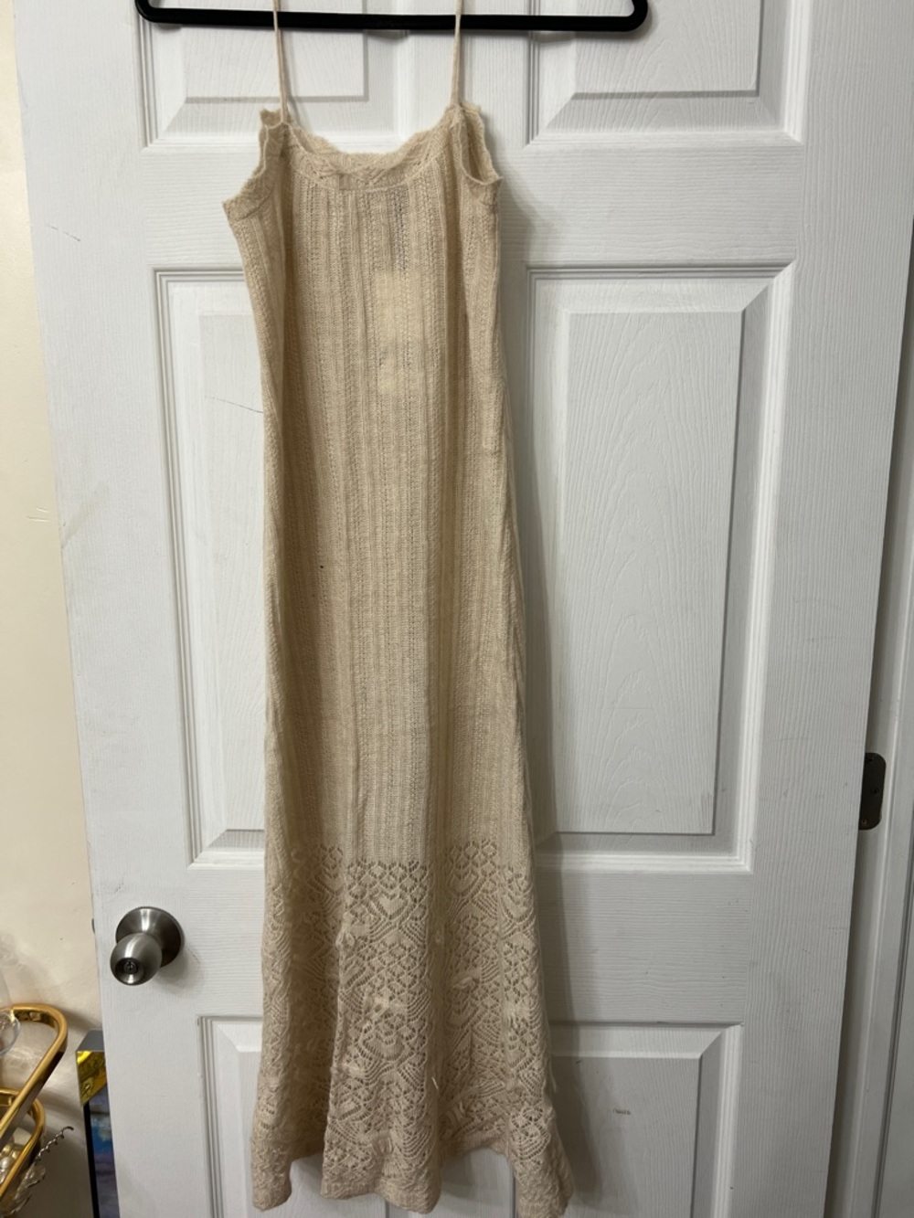 Zara Cream Crochet-Trim Maxi Slip Dress
